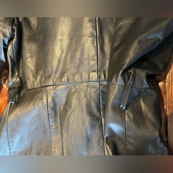 Black Vintage Double Breasted Leather Trench Coat Size Small - Picture 6 of 10